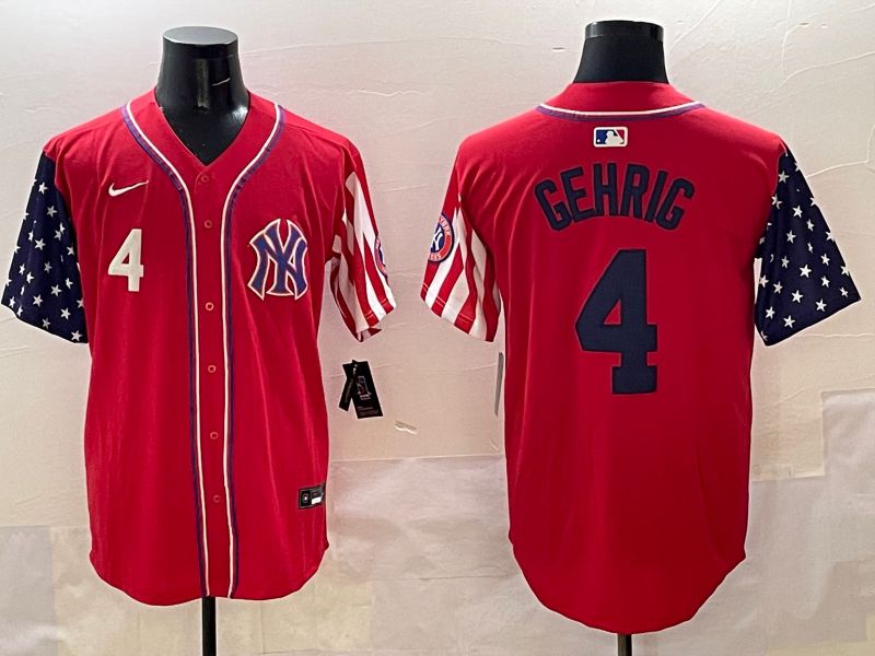 Men New York Yankees 4 Gehrig Red a generation of national flags Jointly Name 2025 Nike MLB Jersey style 2